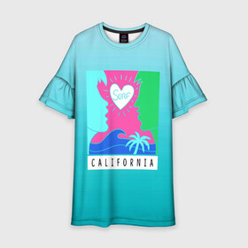 Детское платье 3D с принтом CALIFORNIA SURF , 100% полиэстер | прямой силуэт, чуть расширенный к низу. Круглая горловина, на рукавах — воланы | california | love | surf | влюбленные | закат | калифорния | любовь | море | пальма