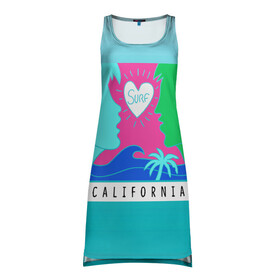 Платье-майка 3D с принтом CALIFORNIA SURF , 100% полиэстер | полуприлегающий силуэт, широкие бретели, круглый вырез горловины, удлиненный подол сзади. | california | love | surf | влюбленные | закат | калифорния | любовь | море | пальма