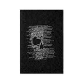Обложка для паспорта матовая кожа с принтом Череп из текста , натуральная матовая кожа | размер 19,3 х 13,7 см; прозрачные пластиковые крепления | Тематика изображения на принте: hell | skull | ад | скелет | ужасы | череп | черепушка