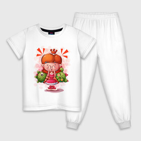 Детская пижама хлопок с принтом Принцесса милашка с кактусами , 100% хлопок |  брюки и футболка прямого кроя, без карманов, на брюках мягкая резинка на поясе и по низу штанин
 | девочка | кактус | малышка | милашка | мультяшка