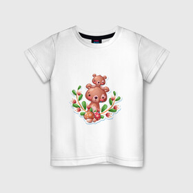 Детская футболка хлопок с принтом Веселые медведи милашки , 100% хлопок | круглый вырез горловины, полуприлегающий силуэт, длина до линии бедер | веселые | животные | малышка | медведи | медвежонок | милашка | мультяшка