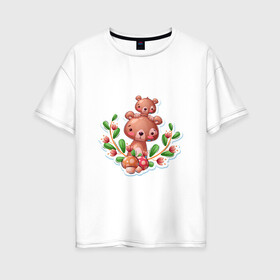 Женская футболка хлопок Oversize с принтом Веселые медведи милашки , 100% хлопок | свободный крой, круглый ворот, спущенный рукав, длина до линии бедер
 | веселые | животные | малышка | медведи | медвежонок | милашка | мультяшка