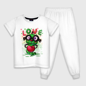 Детская пижама хлопок с принтом Монстр с сердцем милашка , 100% хлопок |  брюки и футболка прямого кроя, без карманов, на брюках мягкая резинка на поясе и по низу штанин
 | малышка | милашка | монстр | мультяшка | надпись | сердце