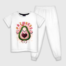 Детская пижама хлопок с принтом Принцесса Авокадо милашка , 100% хлопок |  брюки и футболка прямого кроя, без карманов, на брюках мягкая резинка на поясе и по низу штанин
 | авокадо | малышка | милашка | мультяшка | надпись | сердце