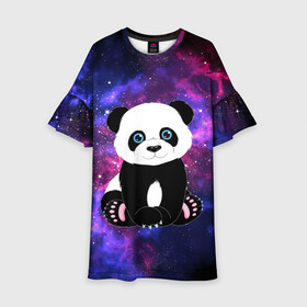 Детское платье 3D с принтом Space Panda , 100% полиэстер | прямой силуэт, чуть расширенный к низу. Круглая горловина, на рукавах — воланы | Тематика изображения на принте: animal | bear | panda | space | star | вселенная | галактика | животные | звёзды | космос | медведь | миша | панда