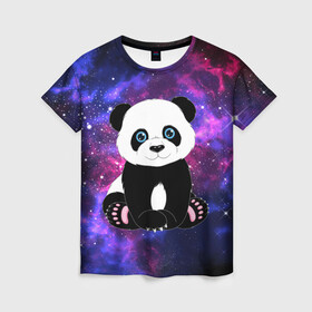 Женская футболка 3D с принтом Space Panda , 100% полиэфир ( синтетическое хлопкоподобное полотно) | прямой крой, круглый вырез горловины, длина до линии бедер | animal | bear | panda | space | star | вселенная | галактика | животные | звёзды | космос | медведь | миша | панда