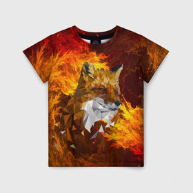 Детская футболка 3D с принтом Огненный Лис , 100% гипоаллергенный полиэфир | прямой крой, круглый вырез горловины, длина до линии бедер, чуть спущенное плечо, ткань немного тянется | animal | fire | fox | texture | битва огней | животные | лис | лиса | огонь | пламя | стихия | текстура
