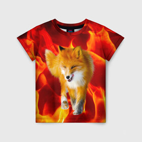 Детская футболка 3D с принтом Fire Fox , 100% гипоаллергенный полиэфир | прямой крой, круглый вырез горловины, длина до линии бедер, чуть спущенное плечо, ткань немного тянется | Тематика изображения на принте: animal | fire | fox | texture | битва огней | животные | лис | лиса | огонь | пламя | стихия | текстура