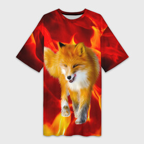 Платье-футболка 3D с принтом Fire Fox ,  |  | animal | fire | fox | texture | битва огней | животные | лис | лиса | огонь | пламя | стихия | текстура