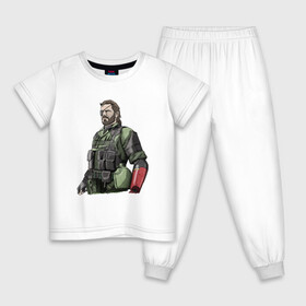Детская пижама хлопок с принтом Солид Снейк , 100% хлопок |  брюки и футболка прямого кроя, без карманов, на брюках мягкая резинка на поясе и по низу штанин
 | metal gear | solid snake | военный | солид снейк