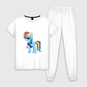 Женская пижама хлопок с принтом Pony - Rainbow Dash , 100% хлопок | брюки и футболка прямого кроя, без карманов, на брюках мягкая резинка на поясе и по низу штанин | applejack | friendship | mylittlepony | rainbow dash | twilight sparkle | waifu | вайфу | дружба это магия | кони | моя маленькая пони | мультфильм | пони | радуга | ренбоу деш | эплджек