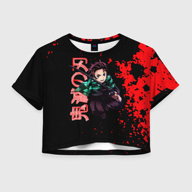 Женская футболка Crop-top 3D с принтом Танджиро Kimetsu no Yaiba , 100% полиэстер | круглая горловина, длина футболки до линии талии, рукава с отворотами | demon slayer | kamado | kimetsu no yaiba | nezuko | tanjiro | аниме | гию томиока | зеницу агацума | иноске хашибира | камадо | клинок | корзинная девочка | манга | музан кибуцуджи | незуко | рассекающий демонов | танджиро