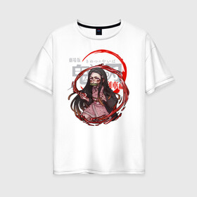 Женская футболка хлопок Oversize с принтом Nezuko Kamado Kimetsu no Yaiba , 100% хлопок | свободный крой, круглый ворот, спущенный рукав, длина до линии бедер
 | demon slayer | kamado | kimetsu no yaiba | nezuko | tanjiro | аниме | гию томиока | зеницу агацума | иноске хашибира | камадо | клинок | корзинная девочка | манга | музан кибуцуджи | незуко | рассекающий демонов | танджиро