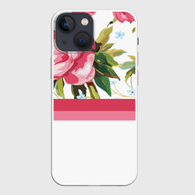 Чехол для iPhone 13 mini с принтом Нежные Розы ,  |  | Тематика изображения на принте: линии | листья | минимализм | полосы | природа | растение | розы | цветы
