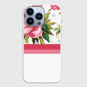 Чехол для iPhone 13 Pro с принтом Нежные Розы ,  |  | Тематика изображения на принте: линии | листья | минимализм | полосы | природа | растение | розы | цветы