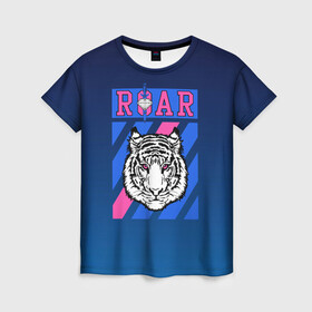 Женская футболка 3D с принтом Roar Tiger , 100% полиэфир ( синтетическое хлопкоподобное полотно) | прямой крой, круглый вырез горловины, длина до линии бедер | roar | большая кошка | полосатый | тигр | тигрица | хищник