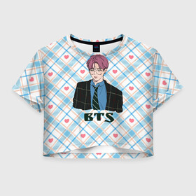 Женская футболка Crop-top 3D с принтом BTS anime style , 100% полиэстер | круглая горловина, длина футболки до линии талии, рукава с отворотами | bts | k pop | kpop | rm | аниме | бтс | ви | джей хоуп | джонгук | кпоп | сюга | чимин | чин | япония