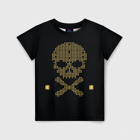 Детская футболка 3D с принтом Пиратский через из золота , 100% гипоаллергенный полиэфир | прямой крой, круглый вырез горловины, длина до линии бедер, чуть спущенное плечо, ткань немного тянется | Тематика изображения на принте: hell | skull | ад | скелет | ужасы | череп | черепушка