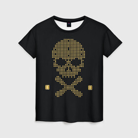 Женская футболка 3D с принтом Пиратский через из золота , 100% полиэфир ( синтетическое хлопкоподобное полотно) | прямой крой, круглый вырез горловины, длина до линии бедер | hell | skull | ад | скелет | ужасы | череп | черепушка