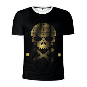 Мужская футболка 3D спортивная с принтом Пиратский через из золота , 100% полиэстер с улучшенными характеристиками | приталенный силуэт, круглая горловина, широкие плечи, сужается к линии бедра | hell | skull | ад | скелет | ужасы | череп | черепушка
