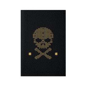 Обложка для паспорта матовая кожа с принтом Пиратский через из золота , натуральная матовая кожа | размер 19,3 х 13,7 см; прозрачные пластиковые крепления | Тематика изображения на принте: hell | skull | ад | скелет | ужасы | череп | черепушка