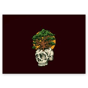 Поздравительная открытка с принтом Дерево растущее из черепа , 100% бумага | плотность бумаги 280 г/м2, матовая, на обратной стороне линовка и место для марки
 | hell | skull | ад | скелет | ужасы | череп | черепушка