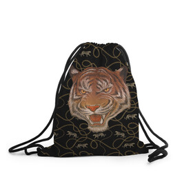 Рюкзак-мешок 3D с принтом Морда тигра , 100% полиэстер | плотность ткани — 200 г/м2, размер — 35 х 45 см; лямки — толстые шнурки, застежка на шнуровке, без карманов и подкладки | большая кошка | полосатый | тигр | тигрица | хищник