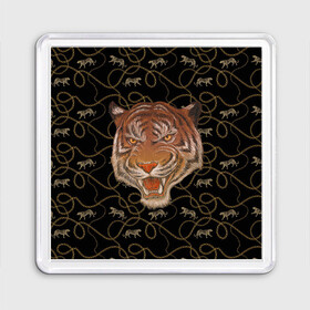 Магнит 55*55 с принтом Морда тигра , Пластик | Размер: 65*65 мм; Размер печати: 55*55 мм | Тематика изображения на принте: большая кошка | полосатый | тигр | тигрица | хищник