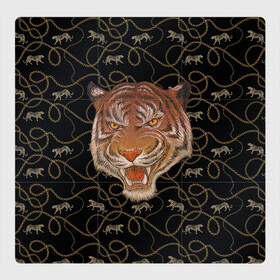 Магнитный плакат 3Х3 с принтом Морда тигра , Полимерный материал с магнитным слоем | 9 деталей размером 9*9 см | Тематика изображения на принте: большая кошка | полосатый | тигр | тигрица | хищник