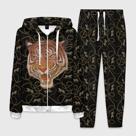 Мужской костюм 3D с принтом Морда тигра , 100% полиэстер | Манжеты и пояс оформлены тканевой резинкой, двухслойный капюшон со шнурком для регулировки, карманы спереди | большая кошка | полосатый | тигр | тигрица | хищник