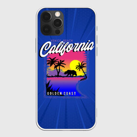 Чехол для iPhone 12 Pro Max с принтом California golden coast , Силикон |  | california | golden coast | гризли | закат | калифорния | медведь | пальмы | природа