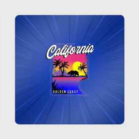Магнит виниловый Квадрат с принтом California golden coast , полимерный материал с магнитным слоем | размер 9*9 см, закругленные углы | california | golden coast | гризли | закат | калифорния | медведь | пальмы | природа