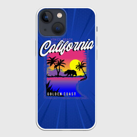 Чехол для iPhone 13 mini с принтом California golden coast ,  |  | california | golden coast | гризли | закат | калифорния | медведь | пальмы | природа