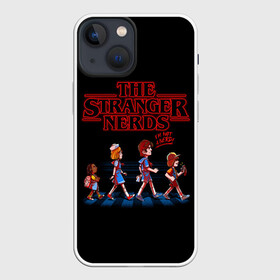 Чехол для iPhone 13 mini с принтом The Stranger Nerds ,  |  | Тематика изображения на принте: demogorgon | dont | dustin | erica | friends | im | lie | nerd | nerds | netflix | not | robin | steve | stranger | the | things | ботаники | дастин | дела | демогоргон | друзья | лгут | не | очень | робин | стив | странные | эрика