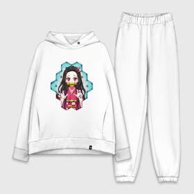 Женский костюм хлопок Oversize с принтом НЕЗУКО   NEZUKO ,  |  | anime | demon slayer. | kimetsu no yaiba | nezuko | аниме | клинок рассекающий демонов | манга | мультик | мультфильм | незуко | незуко камадо | поезд бесконечный | сериал