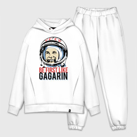Мужской костюм хлопок OVERSIZE с принтом Быть первым как Юрий Гагарин. ,  |  | Тематика изображения на принте: астронавт | восток1 | гагарин | земля | космонавт | космос | планеты | юрий