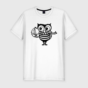 Мужская футболка хлопок Slim с принтом Сова с корабликом , 92% хлопок, 8% лайкра | приталенный силуэт, круглый вырез ворота, длина до линии бедра, короткий рукав | owl | owls | сова | совушка | совы | филин | фраза | юмор