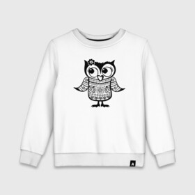 Детский свитшот хлопок с принтом Сова в свитере , 100% хлопок | круглый вырез горловины, эластичные манжеты, пояс и воротник | owl | owls | сова | совушка | совы | филин | фраза | юмор