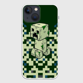 Чехол для iPhone 13 mini с принтом Minecraft Крипер ,  |  | minecraft | блоки | виеоигры | зеленый человечек | инди игра | комуфляж | майнкрафт | пикселы