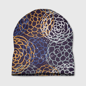 Шапка 3D с принтом текстура японские узоры , 100% полиэстер | универсальный размер, печать по всей поверхности изделия | blue | bud | flowers | orange | pattern | texture | white | белый | бутон | оранжевый | синий | текстура | узор | цветы