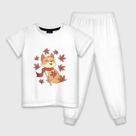 Детская пижама хлопок с принтом Осенний милый котик и листопад , 100% хлопок |  брюки и футболка прямого кроя, без карманов, на брюках мягкая резинка на поясе и по низу штанин
 | art | autumn | cat | cats | cute | fall | kawaii | kitten | kitty | leaf fall | pussycat | арт | в шарфике | иллюстрация | кавайи | кавайный кот | клен | кленовые листья | котенок | коты | котята | листья | милота | осень | рисунок | рыжий ко