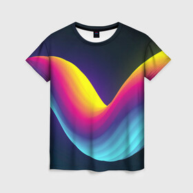 Женская футболка 3D с принтом Neon wire , 100% полиэфир ( синтетическое хлопкоподобное полотно) | прямой крой, круглый вырез горловины, длина до линии бедер | neon | rainbow | геометрия | линии | неон | радуга | разноцветный | светящийся