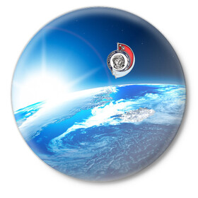 Значок с принтом Юрий Гагарин Планета Земля ,  металл | круглая форма, металлическая застежка в виде булавки | Тематика изображения на принте: gagarin | гагарин | день космонавтики | космонавтика | космос | с гагариным | хорошего качества | юрий