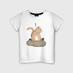Детская футболка хлопок с принтом Кот в мешке , 100% хлопок | круглый вырез горловины, полуприлегающий силуэт, длина до линии бедер | cat | кот в мешке | кот из мема | рыжий котик | удивленный кошак