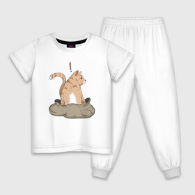 Детская пижама хлопок с принтом Кот в мешке , 100% хлопок |  брюки и футболка прямого кроя, без карманов, на брюках мягкая резинка на поясе и по низу штанин
 | cat | кот в мешке | кот из мема | рыжий котик | удивленный кошак