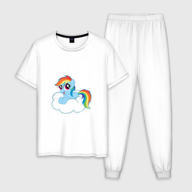 Мужская пижама хлопок с принтом My Little Pony Rainbow Dash , 100% хлопок | брюки и футболка прямого кроя, без карманов, на брюках мягкая резинка на поясе и по низу штанин
 | Тематика изображения на принте: applejack | friendship | mylittlepony | rainbow dash | twilight sparkle | waifu | вайфу | дружба это магия | друзья | кони | моя маленькая пони | мультфильм | пони | радуга | ренбоу деш | эплджек