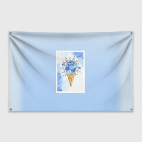 Флаг-баннер с принтом Цветочный холодок , 100% полиэстер | размер 67 х 109 см, плотность ткани — 95 г/м2; по краям флага есть четыре люверса для крепления | градиент | мороженое | мрамор | облака | рожок | розы | цветы