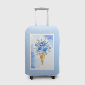 Чехол для чемодана 3D с принтом Цветочный холодок , 86% полиэфир, 14% спандекс | двустороннее нанесение принта, прорези для ручек и колес | градиент | мороженое | мрамор | облака | рожок | розы | цветы