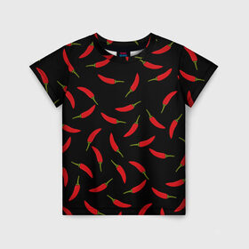 Детская футболка 3D с принтом Chili peppers , 100% гипоаллергенный полиэфир | прямой крой, круглый вырез горловины, длина до линии бедер, чуть спущенное плечо, ткань немного тянется | chili peppers | горячий | еда | овощ | острый | перец чили | узор