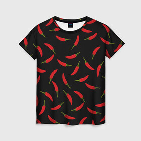 Женская футболка 3D с принтом Chili peppers , 100% полиэфир ( синтетическое хлопкоподобное полотно) | прямой крой, круглый вырез горловины, длина до линии бедер | chili peppers | горячий | еда | овощ | острый | перец чили | узор